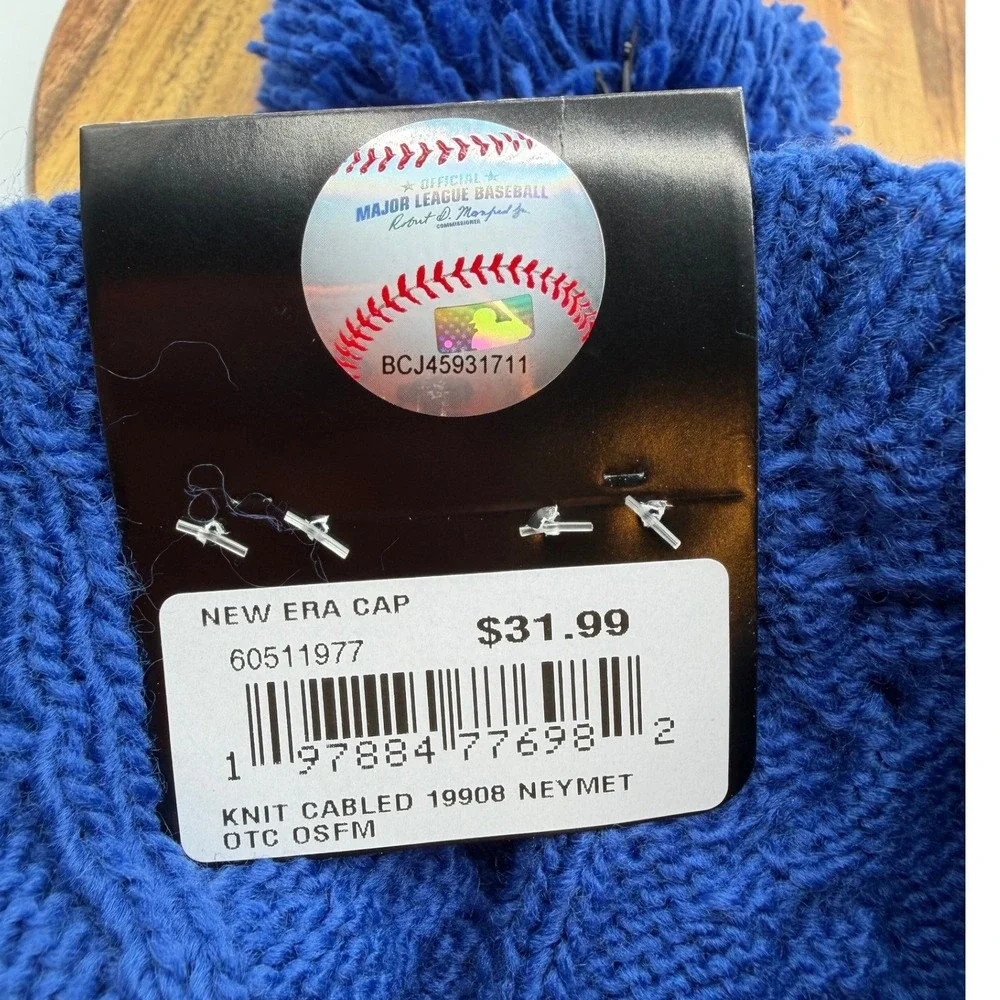 New Era New York Mets Womens Knit Beanie Hat Blue Cable Pom 2079
